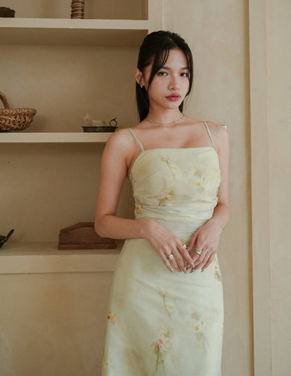 Corrine Beaded Strap Dress in Watercolour Floral
