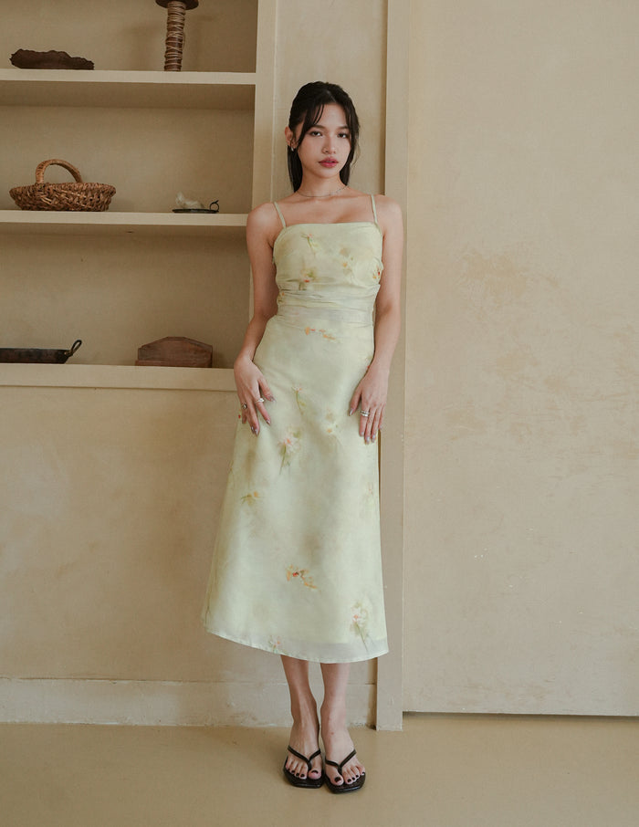 Corrine Beaded Strap Dress in Watercolour Floral