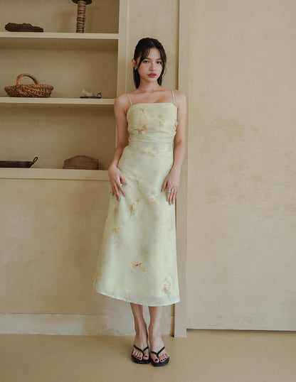 Corrine Beaded Strap Dress in Watercolour Floral