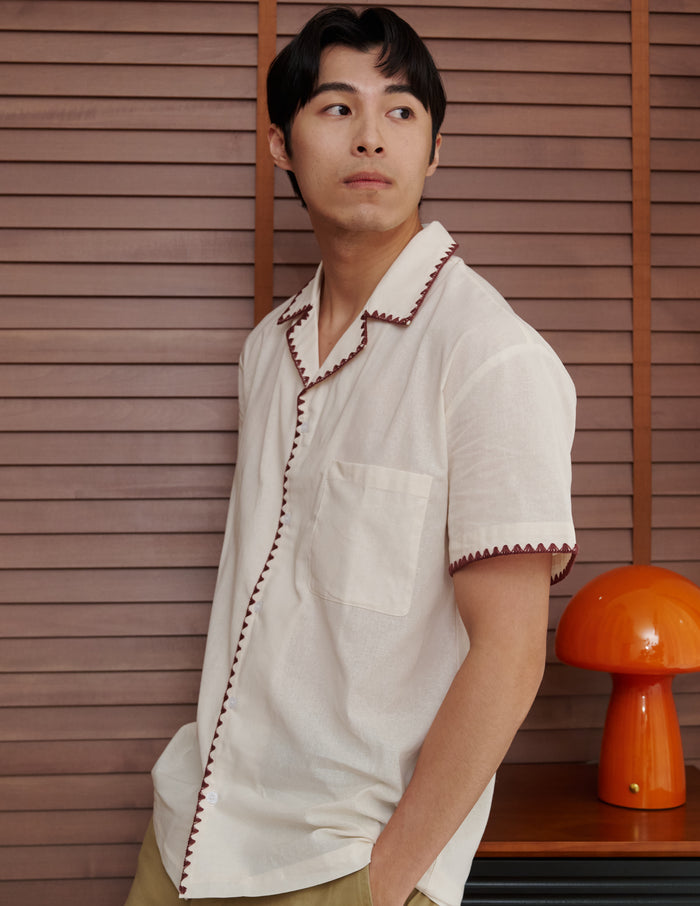 Eli Contrast Trim Men's Shirt in Maroon