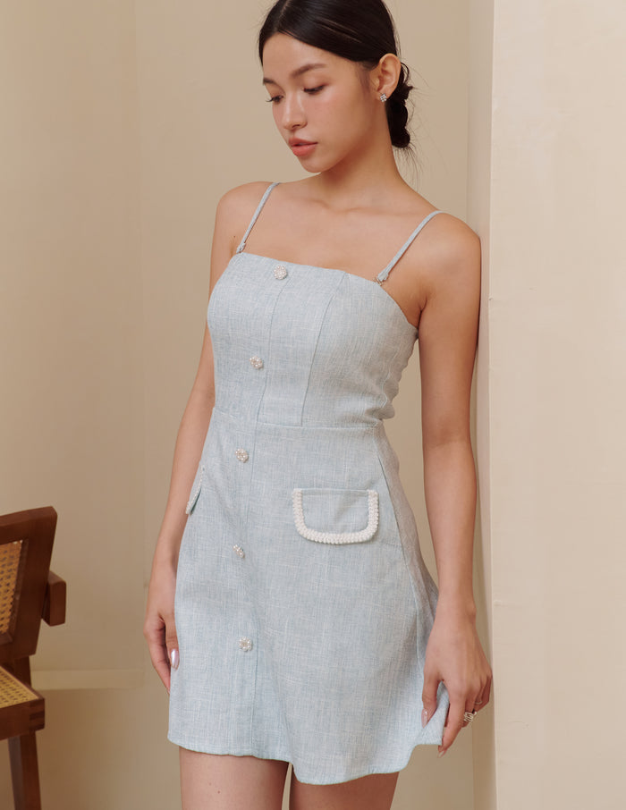Ella Tweed Padded Mini Dress in Blue