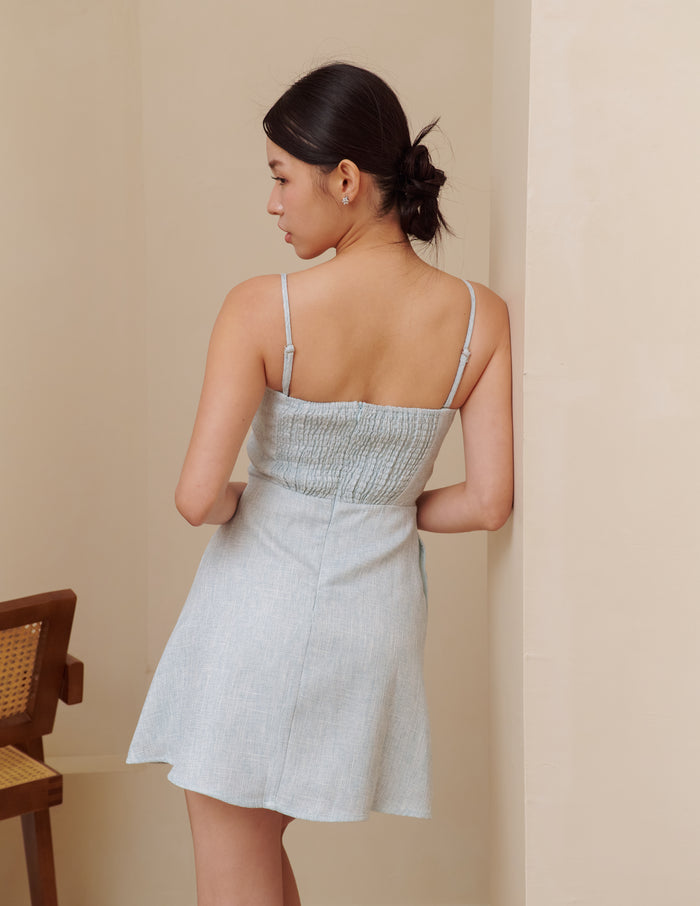 Ella Tweed Padded Mini Dress in Blue