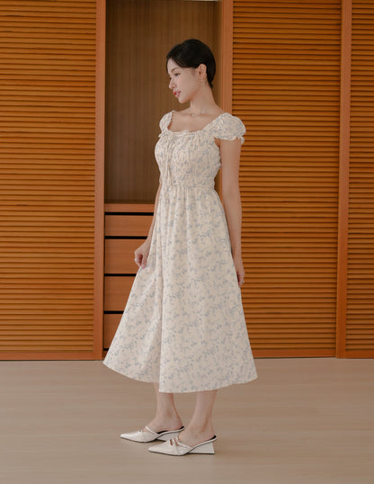 Elsa Floral Midi Dress in Blue Mist