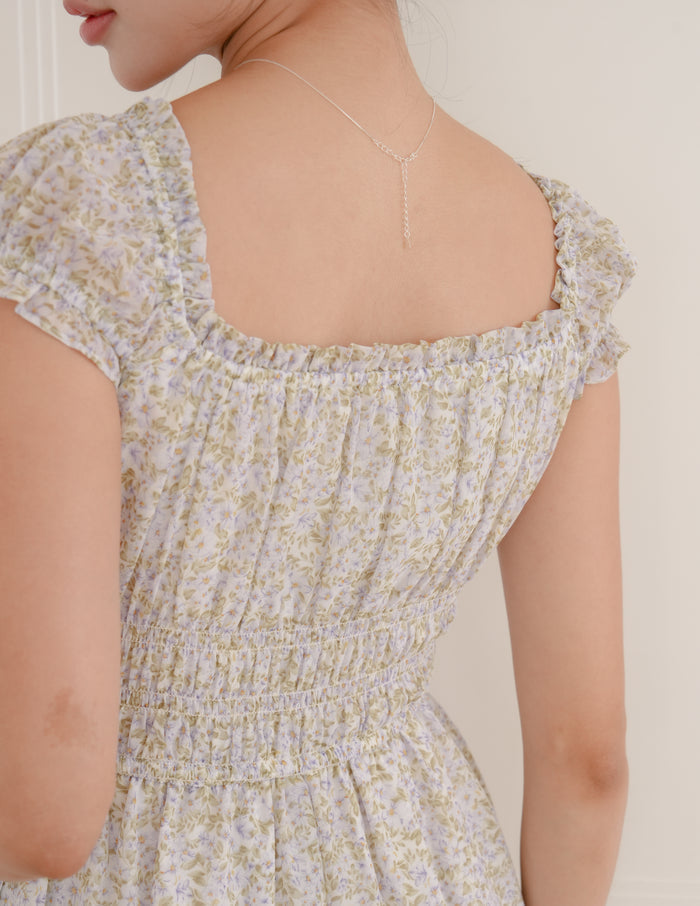 Elsa Floral Midi Dress in Lavender Field