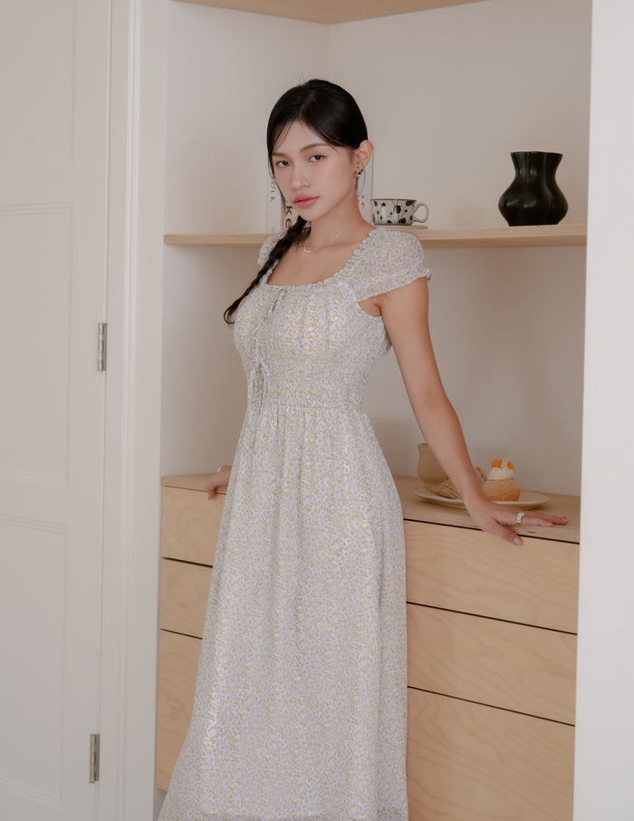 Elsa Floral Midi Dress in Lavender Field
