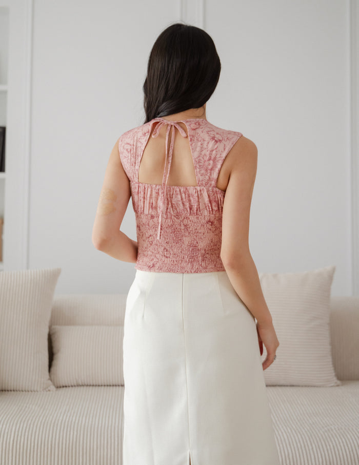 Evelyn Floral Padded Top in Pink