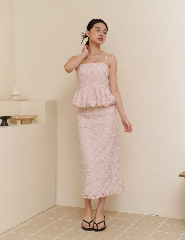 Everly Petal Midi Skirt in Pink