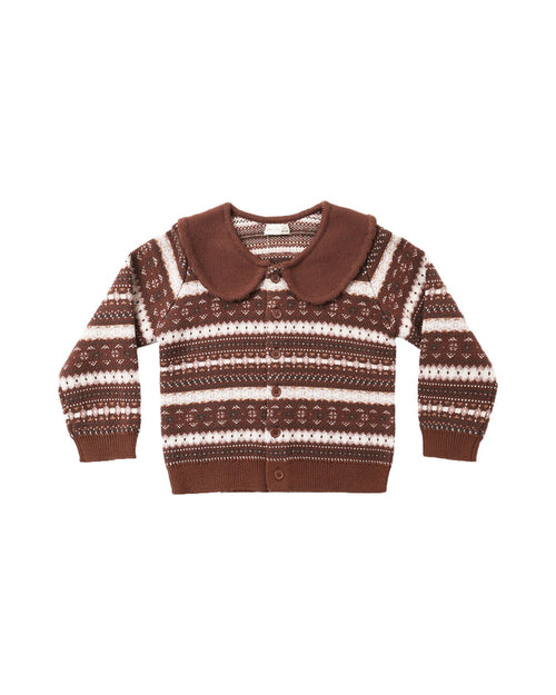 Fair Isle Cardigan in Mulberry Stripe