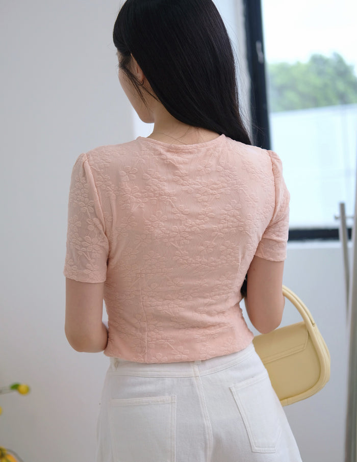 Florence Textured Floral Top in Blush