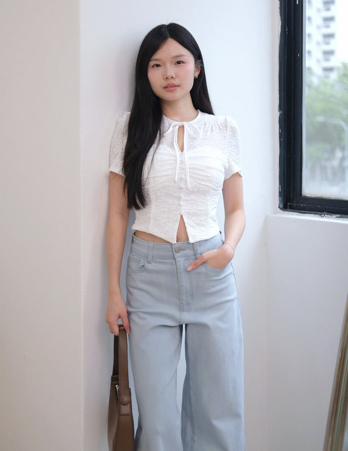 Florence Textured Floral Top in White