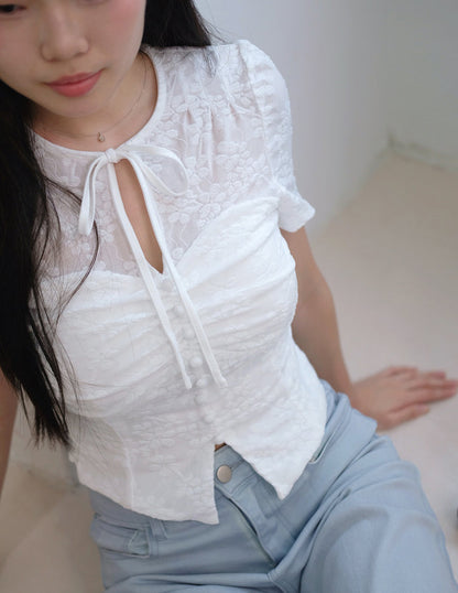 Florence Textured Floral Top in White