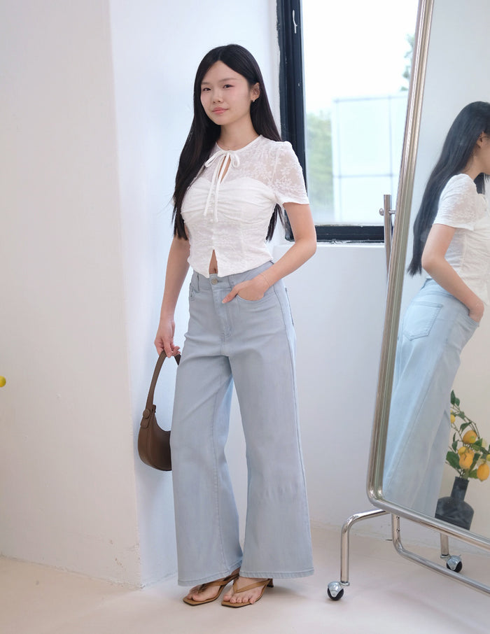 Florence Textured Floral Top in White
