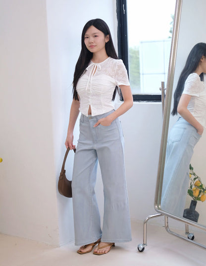Florence Textured Floral Top in White