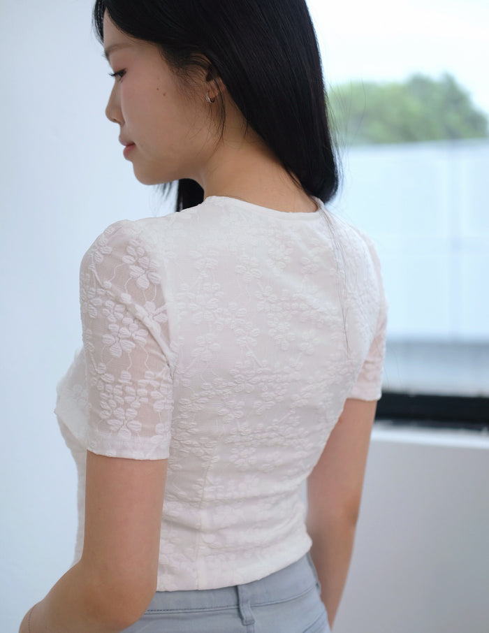 Florence Textured Floral Top in White
