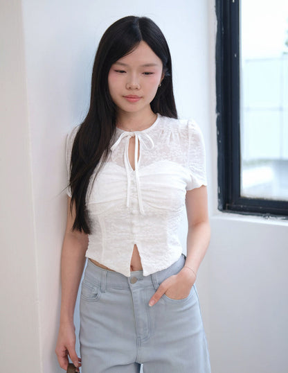 Florence Textured Floral Top in White