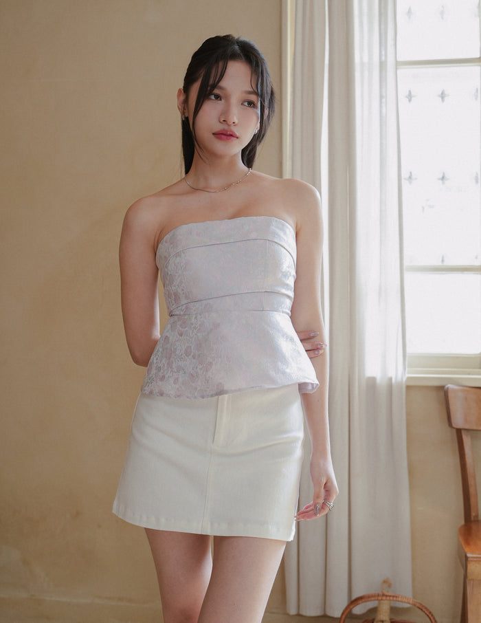 Hana Jacquard Peplum Top in Lilac