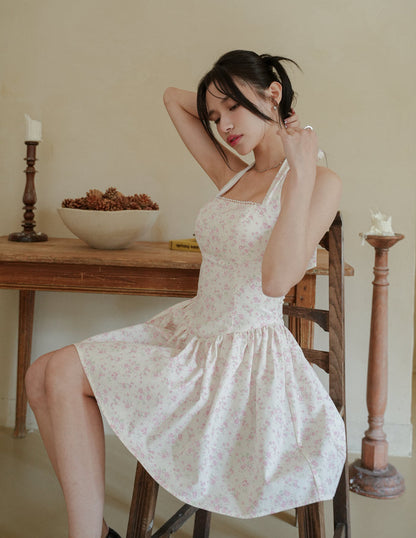 Isabela Floral Halter Dress Romper in Pink