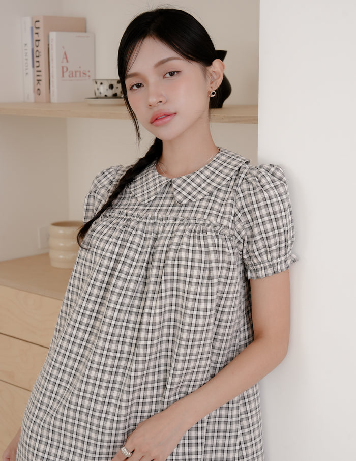 Izzy Plaid Babydoll Dress in Black