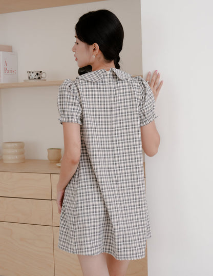Izzy Plaid Babydoll Dress in Black