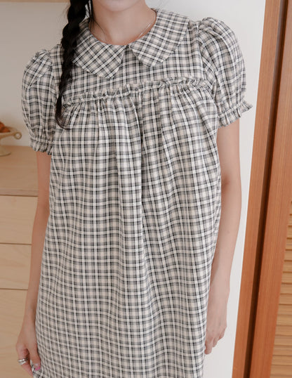 Izzy Plaid Babydoll Dress in Black