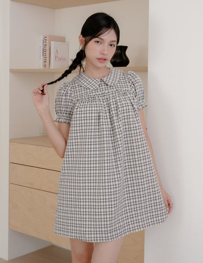 Izzy Plaid Babydoll Dress in Black