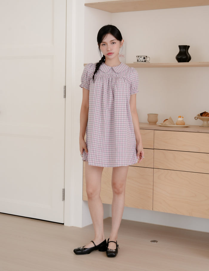 Izzy Plaid Babydoll Dress in Pink