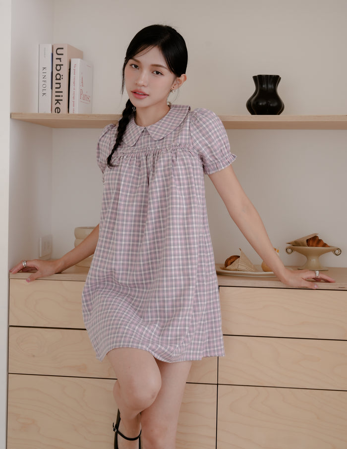 Izzy Plaid Babydoll Dress in Pink