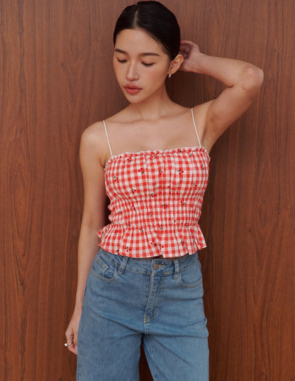 Jaela Padded Top in Cherry Gingham