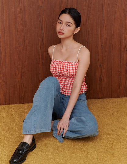 Jaela Padded Top in Cherry Gingham
