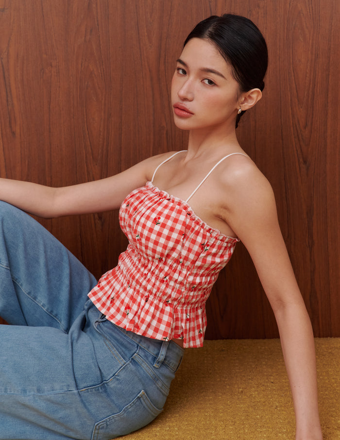 Jaela Padded Top in Cherry Gingham