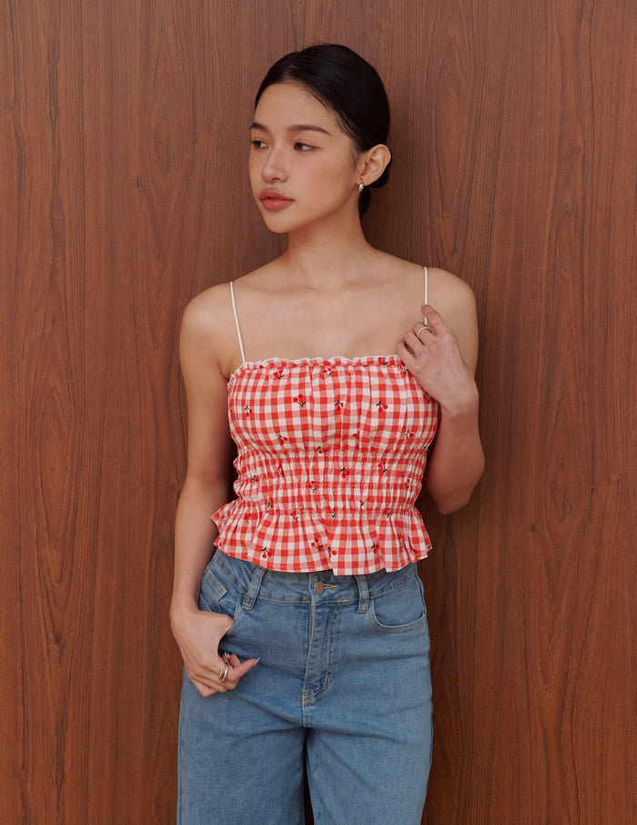 Jaela Padded Top in Cherry Gingham