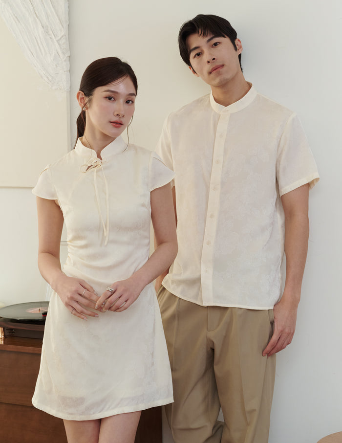 Jasper Jacquard Men's Shirt in Ivory