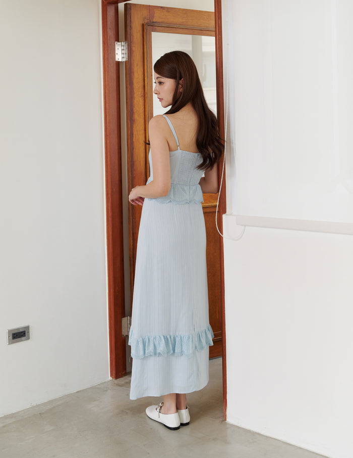 Joey Padded Eyelet Ruffle Dress in Blue