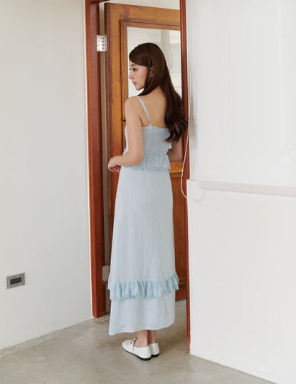 Joey Padded Eyelet Ruffle Dress in Blue