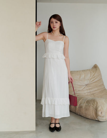 Joey Padded Eyelet Ruffle Dress in White