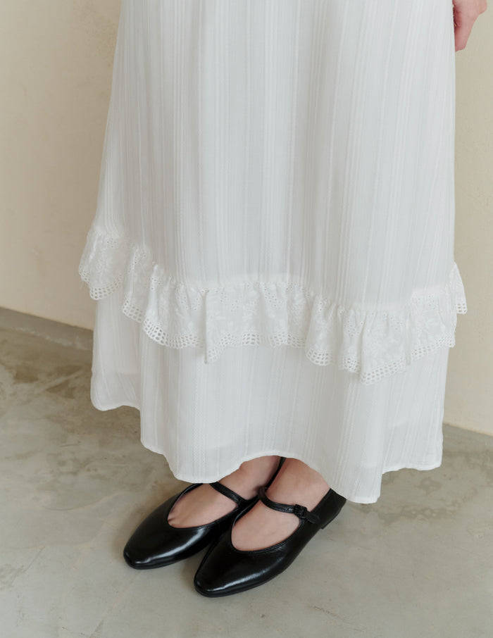 Joey Padded Eyelet Ruffle Dress in White