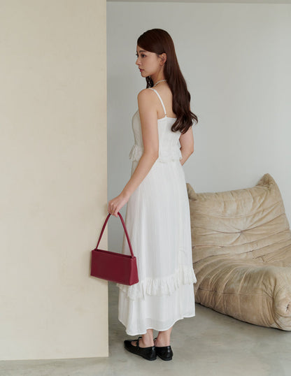Joey Padded Eyelet Ruffle Dress in White