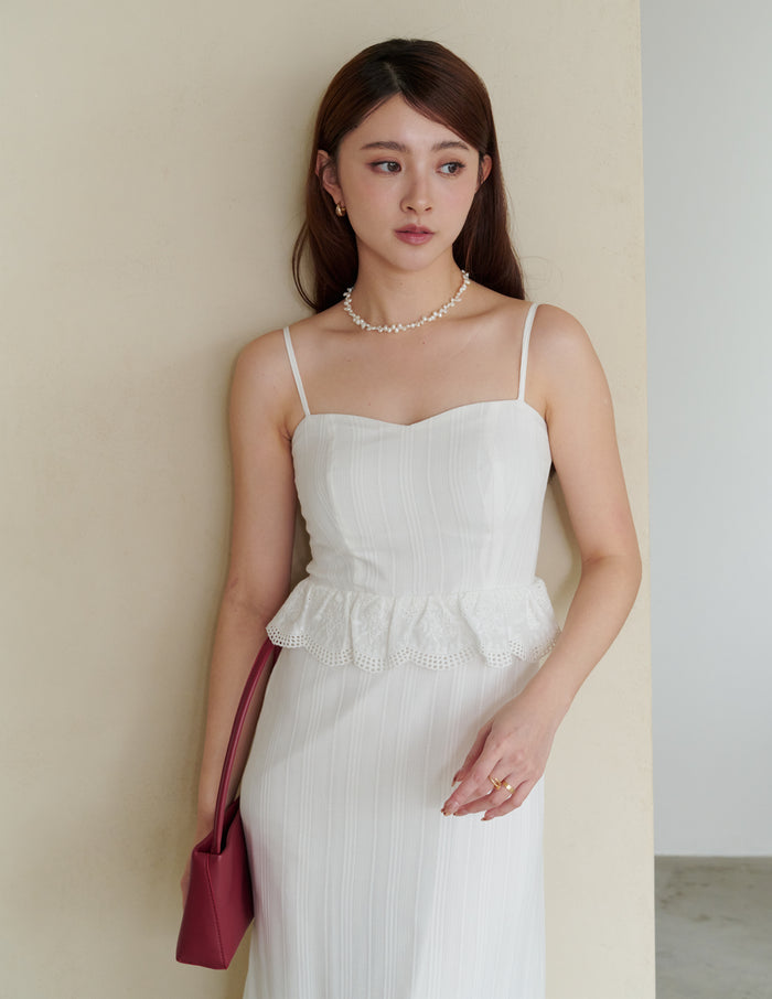 Joey Padded Eyelet Ruffle Dress in White