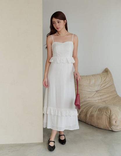 Joey Padded Eyelet Ruffle Dress in White