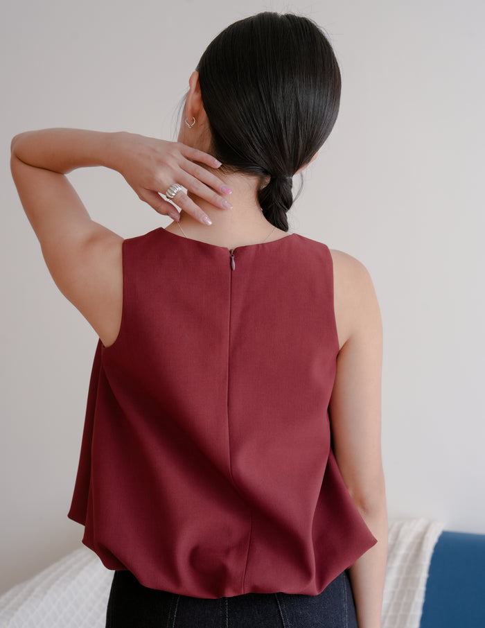Joyce Bubble Top in Burgundy