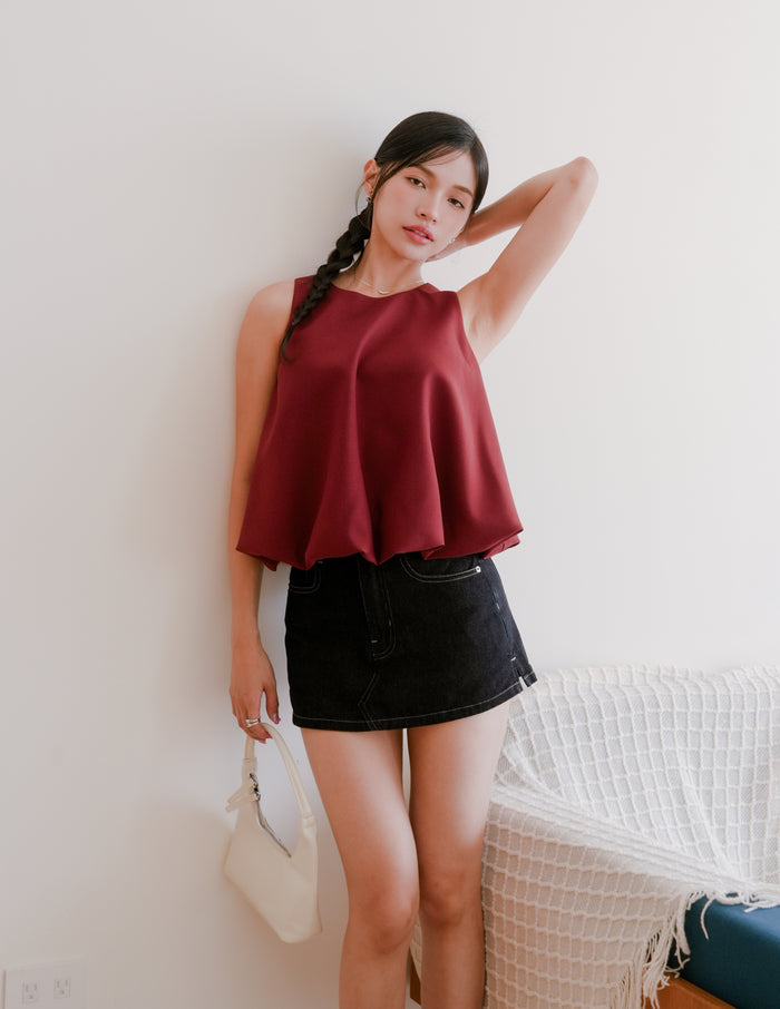 Joyce Bubble Top in Burgundy