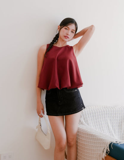 Joyce Bubble Top in Burgundy