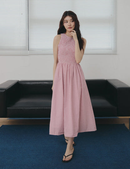 Julie Smocked Striped Dress in Brick Rose