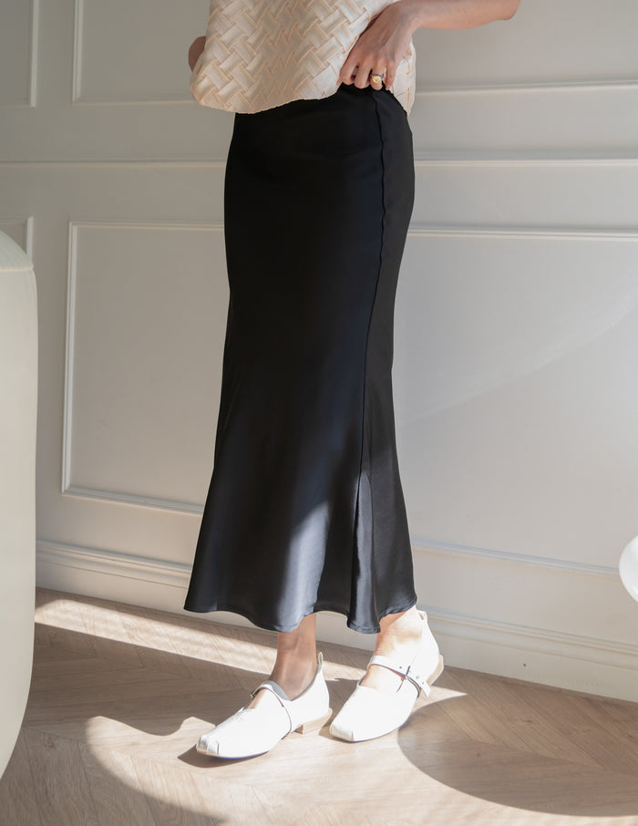 Juliet Satin Midi Skirt in Black
