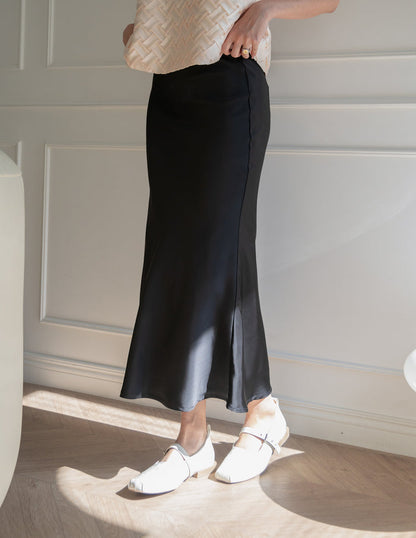Juliet Satin Midi Skirt in Black