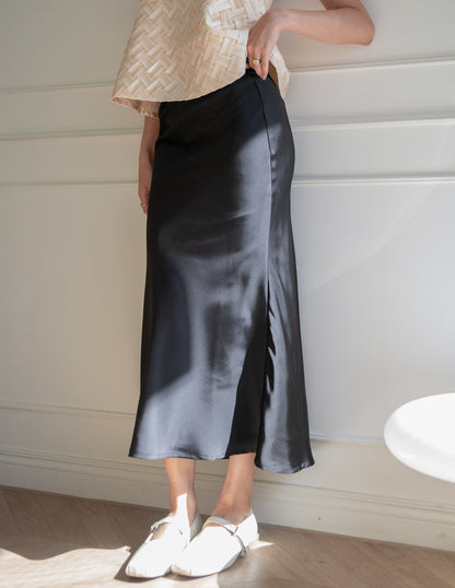 Juliet Satin Midi Skirt in Black
