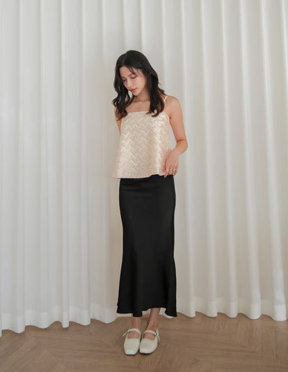 Juliet Satin Midi Skirt in Black