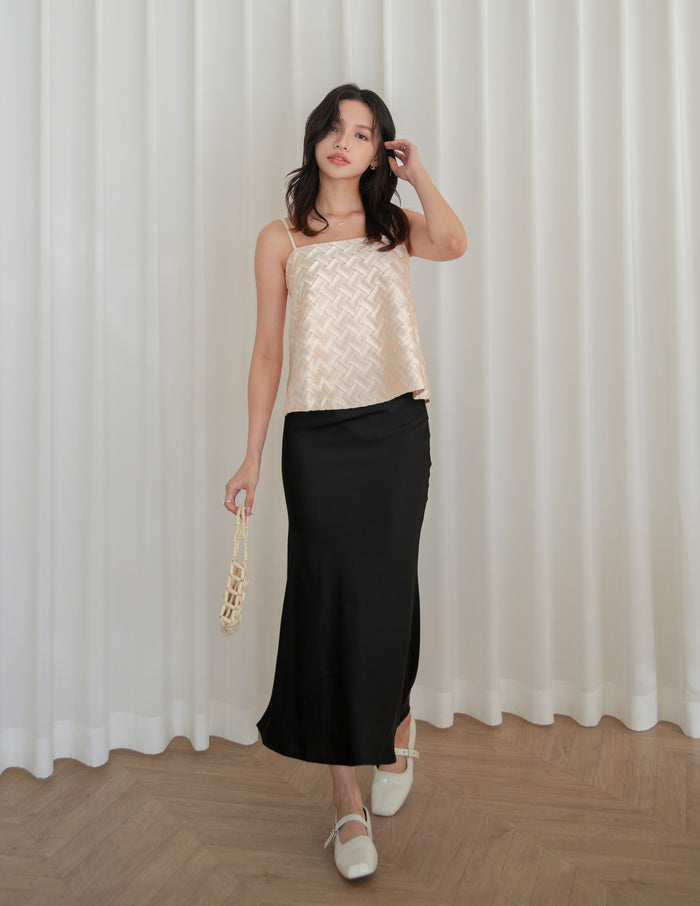 Juliet Satin Midi Skirt in Black