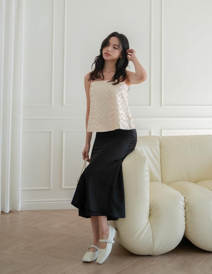 Juliet Satin Midi Skirt in Black