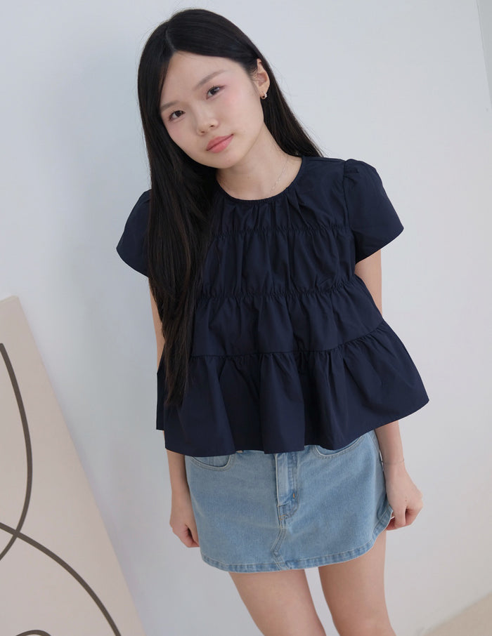 Kimberly Tiered Babydoll Top in Dark Navy